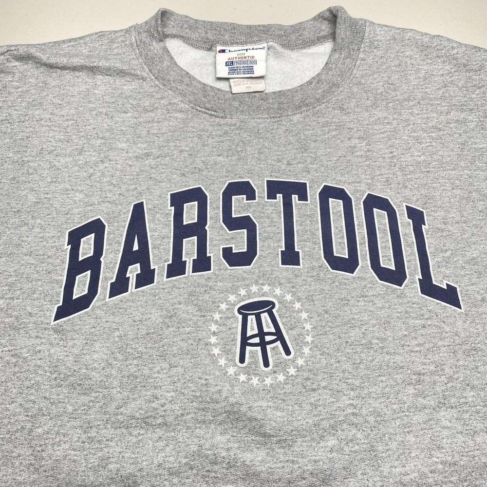 Barstool Sweater 2XL Crew Neck Cotton Polyester Gray Spellout Single Stitch